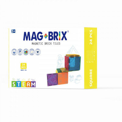 Set magnetic Magbrix 24 piese patrate - compatibil cu caramizi de constructie tip Lego foto