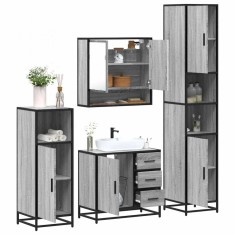 Set de mobilier de baie 4 piese Lemn stratificat gri Sonoma foto