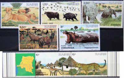 Zaire 1982 - Fauna, animale din Parcul National Virunga, serie neuzata foto