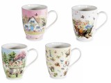 Set 4 cani portelan multicolor in cutii cadou Flower &Oslash; 8 cm x 10,5 H, 300 ml