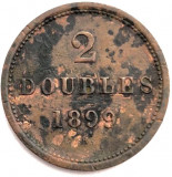 moneda broz Guernsey 2 doubles 1899 _ Canalul Manecii UK km # 9 rara