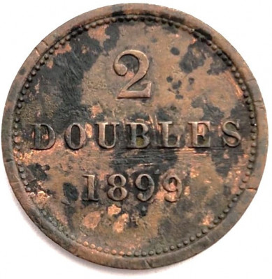 moneda broz Guernsey 2 doubles 1899 _ Canalul Manecii UK km # 9 rara foto