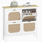 HOMCOM Zapatero Estrecho con 4 Puertas de Rat&aacute;n Estantes Ajustables para 20 Pares de Zapatos 105x24x95,5 cm Alb | Aosom Romania