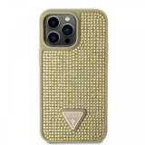 Guess Husa Rhinestones Triangle Metal Logo iPhone 14 Pro Max Auriu