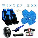 WINTER BOX &ndash; ALBASTRU Huse scaune+covorase+husa volan+suport numar tel+magnet tel+racleta zapada