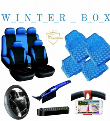 WINTER BOX &amp;ndash; ALBASTRU Huse scaune+covorase+husa volan+suport numar tel+magnet tel+racleta zapada foto