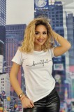 U833-2 Tricou casual cu imprimeu text &quot;beautiful&quot;