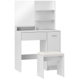 HOMCOM Masă de Toaletă cu Oglindă și Taburet, 80x40x132 cm, Alb | Aosom Romania