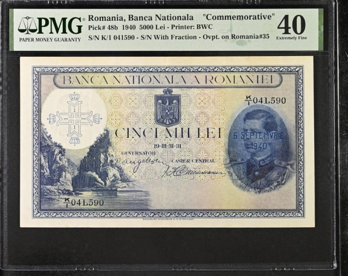 5000 lei 1931 cu supratipar 1940 gradata XF