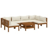 Set mobilier gradina cu perne crem, 7 piese, lemn masiv acacia