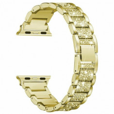 Curea iUni compatibila cu Apple Watch 1/2/3/4/5/6/7, 44mm, Luxury Belt, Gold