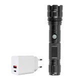 Cumpara ieftin Pachet lanterna PNI Adventure F10 din aluminiu cu LED 6W, 500lm pana la 200m focus, cu acumulator si alimentator PNI CHG300 cu port USB C, QC3.0, PD3.