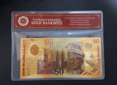 MALAEZIA - 50 RINGGIT 1998 COMEMORATIVA - BANCNOTA POLYMER PLACATA CU AUR 24K foto