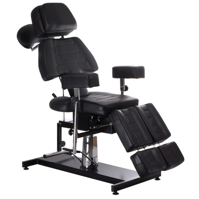 Scaun hidraulic pentru tatuat, rotativ, inaltime 68-82 cm, reglare spatar si suport picioare, piele eco