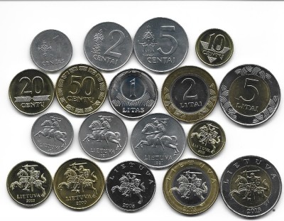 Lituania lot complet 9 monede pre-euro foto