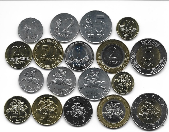 Lituania lot complet 9 monede pre-euro