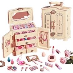 Trusa de machiaj pentru copii WePro Store, Model Dulapior XXL cu 66 de cosmetice si accesorii, usor de depozitat si transportat, Non Toxic, 3 ani +