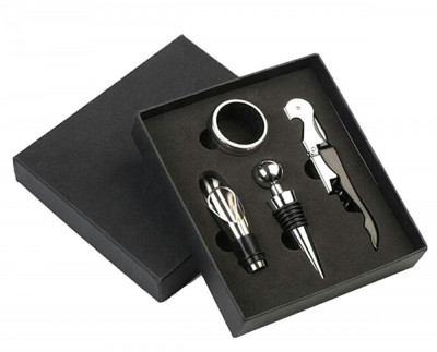 Set cadou accesorii pentru vin, 4 elemente, cutie neagra foto