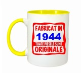 Cana maner galben personalizata Fabricat in 1944 toate piesele sunt originale, INOVATIX&reg;. 330ml, Oem
