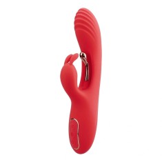 Vibrator Rabbit Flame, Super Puternic, 3 Motoare Independente, 9 Moduri Vibratii, Silicon, USB, Rosu, 22.2 cm, Passion Labs