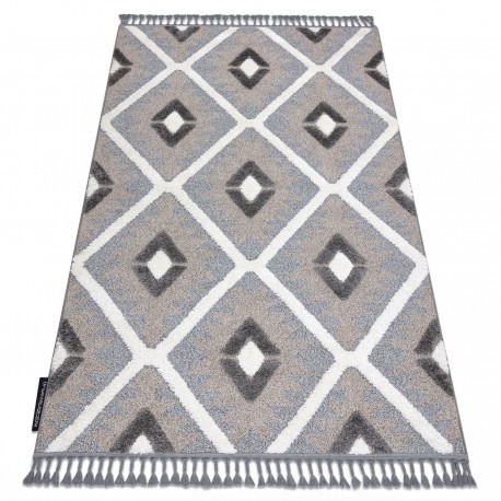 Covor MAROC P651 Caro gri / alb Franjuri Berber shaggy, 120x170 cm
