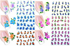 Set stickere/abtibilduri pentru unghii pe baza de apa Flori Flowers 48 FOLII foto