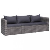 Gossi set canapea de gradina cu perne, 3 piese, gri, poliratan