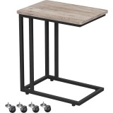 VASAGLE Masuta cafea laterala cu roti detasabile, blat PAL si cadru metalic, 35x50x60 cm, stejar gri Household NewTrend