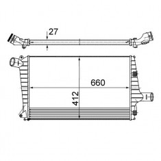 Intercooler Audi A6, 07.1999-01.2005; Allroad, 2003-2006 Motor 2,5 Tdi, Aluminiu/Plastic Brazat, 660x412x27, SRL, OE: 4b0145805e; 4b0145805f,