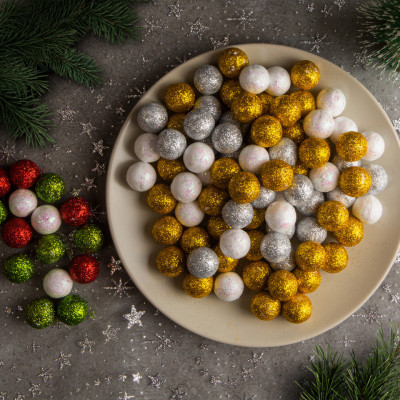 Ornament de Crăciun - bile cu sclipici, din polispumă - 20 mm - 2 tipuri foto