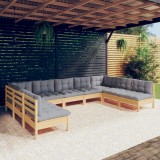 vidaXL Set mobilier de grădină cu perne, 9 piese, gri, lemn masiv pin