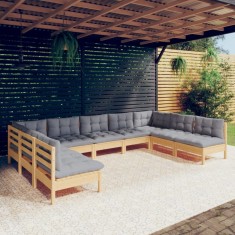 vidaXL Set mobilier de grădină cu perne gri, 9 piese, lemn masiv pin 3097174