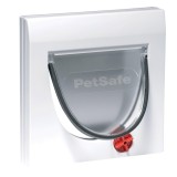 Usa pisica PetSafe 4 optiuni blocare, cadru 22.3x22.3 cm, pentru pisici pana la 7 kg, alba, cu tunel