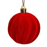 Ornament Brad de Craciun Glob Catifelat Bordo cu Linii Ondulate &Oslash;6cm, CMCLASS
