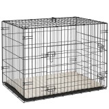 PawHut Cușcă pentru c&acirc;ini cușcă de transport pentru c&acirc;ini pliabilă cu 2 uși tavă detașabilă pernă lavabilă 76 x 53 x 60 cm negru | Aosom Romania