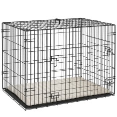 PawHut Cușcă pentru c&acirc;ini cușcă de transport pentru c&acirc;ini pliabilă cu 2 uși tavă detașabilă pernă lavabilă 76 x 53 x 60 cm negru | Aosom Romania