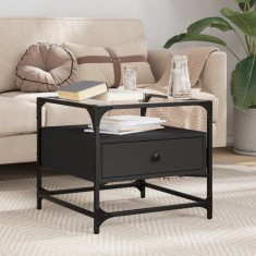vidaXL Măsuță de cafea cu blat din sticlă negru 50x50x45 cm oțel