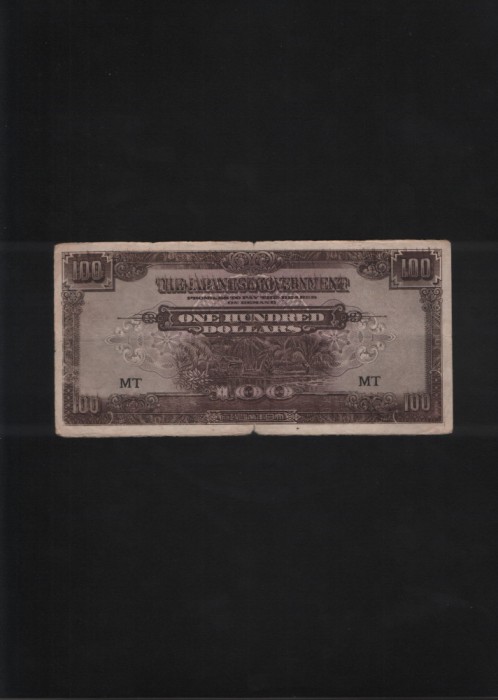 Rar! Malaezia Malaya ocupatie japoneza 100 dollari 1944