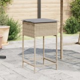 VidaXL Scaune Bar Gradina cu Perne, 2 buc, Poliratan Bej, 40x40x76cm, Rezistent UV
