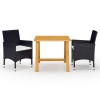 VidaXL Set mobilier de grădină cu perne, 3 piese, negru