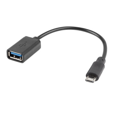 Adaptor USB 2.0 OTG Lanberg 42444, microUSB tata la USB mama, cablu 15 cm, negru foto