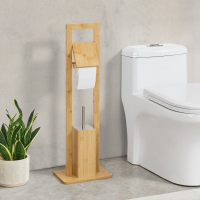 Set suport hartie igienica si perie WC Vasteras bambus [en.casa] HausGarden Leisure foto
