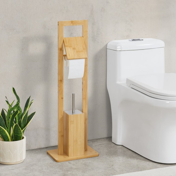 Set suport hartie igienica si perie WC Vasteras bambus [en.casa] HausGarden Leisure