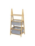 Raft depozitare si organizare KL6553, cu 3 nivele, sertare textile, lemn, multifunctional, natur/gri