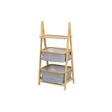 Raft depozitare si organizare KL6553, cu 3 nivele, sertare textile, lemn, multifunctional, natur/gri