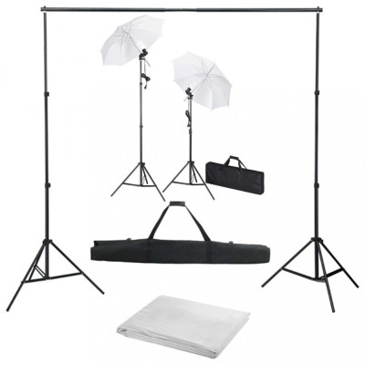 vidaXL Kit studio foto cu fundal, lămpi și umbrele 3055089 foto