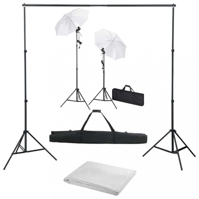 vidaXL Kit studio foto cu fundal, lămpi și umbrele 3055089