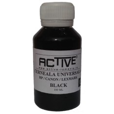 Cerneala refill Universala ACTIVE, 100 ml, Black / Negru, compatibila cu cartuse inkjet HP, Lexmark, Canon
