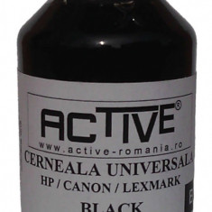 Cerneala refill Universala ACTIVE, 100 ml, Black / Negru, compatibila cu cartuse inkjet HP, Lexmark, Canon