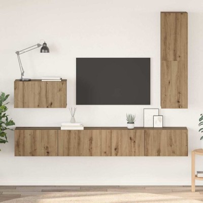 Set dulap TV 4 pcs stejar artizanal Mediu Lemn compozit foto